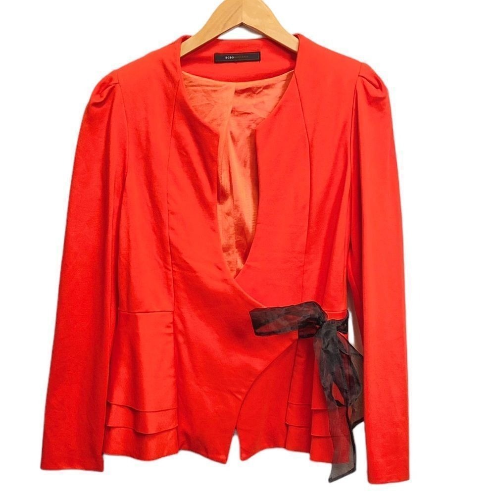 BCBGMAXAZRIA Orange Faux Wrap Tailored Blazer Jacket Modern Professional